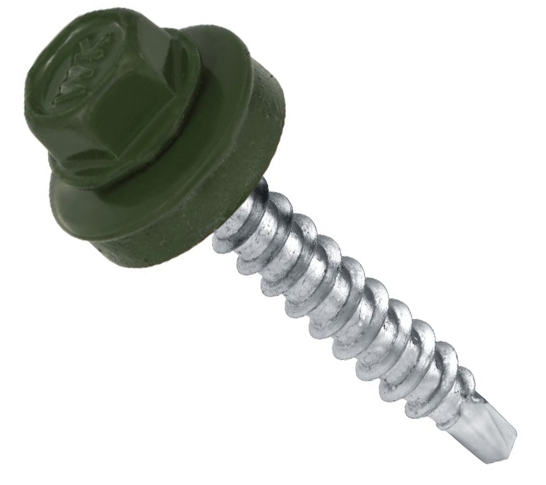 Самонаріз з буром та EPDM шайбою для кріплення в метал 4,8х19 RAL 6020 п=250 (4000)