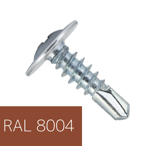 Самонаріз по металу з прес-шайбою з буром 4,2х16 RAL8004 (п=500) (9000)