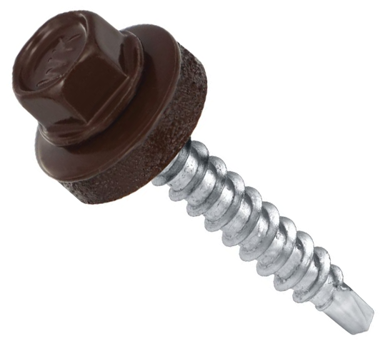 Самонаріз з буром та EPDM шайбою для кріплення в дерево WM 4,8х35 RAL8017 п=250 (3000)