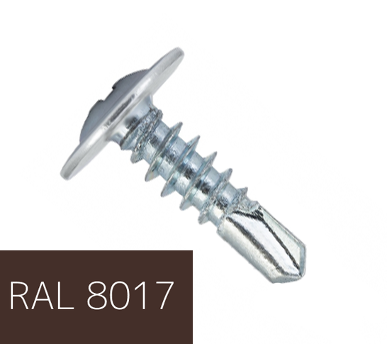 Самонаріз по металу з прес-шайбою з буром 4,2х16 RAL8017 (п=500) (9000)