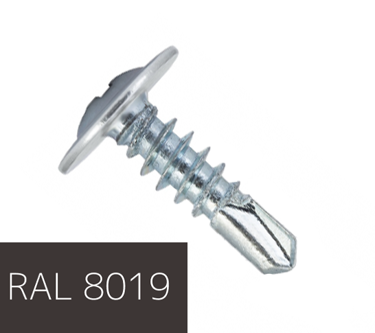 Самонаріз по металу з прес-шайбою з буром 4,2х16 RAL8019 (п=500) (9000)