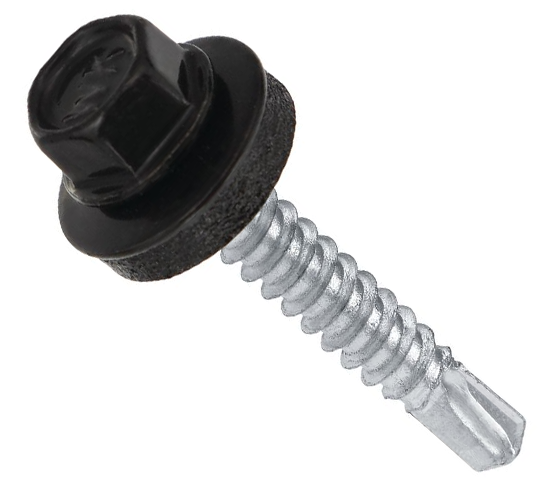 Самонаріз з буром та EPDM шайбою для кріплення в метал 4,8х19 RAL 9005 п=250 (4000)