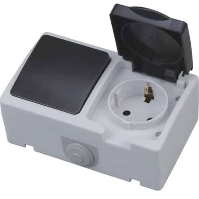 Розетка з/з atom +вимикач накладний