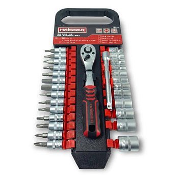 Набір головок та насадок торцевих (4-13мм) з тріскачкою 72 зуба 1/4′ + подовжувач 100мм, 28од. CR-MO