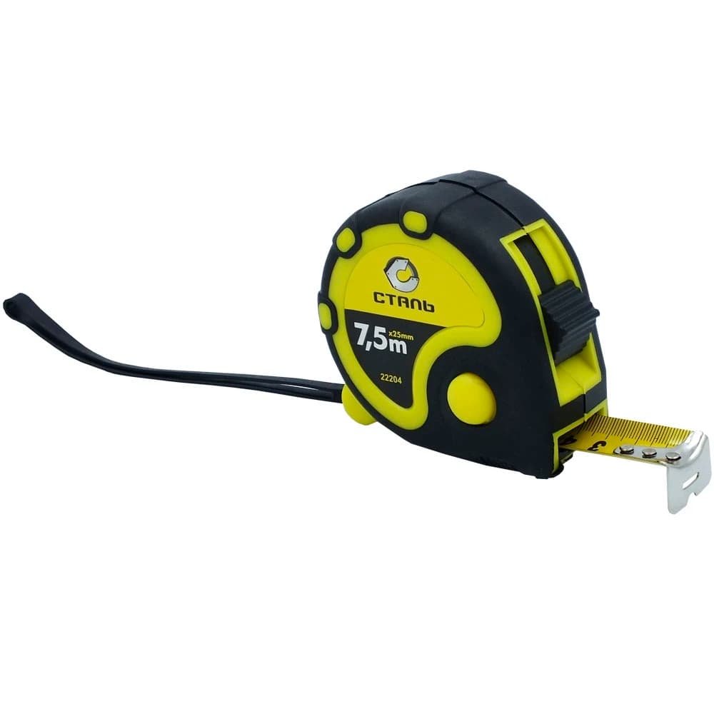 Рулетка вимірювальна 7.5мх25мм прогумовані вставки 3 стопа Сталь