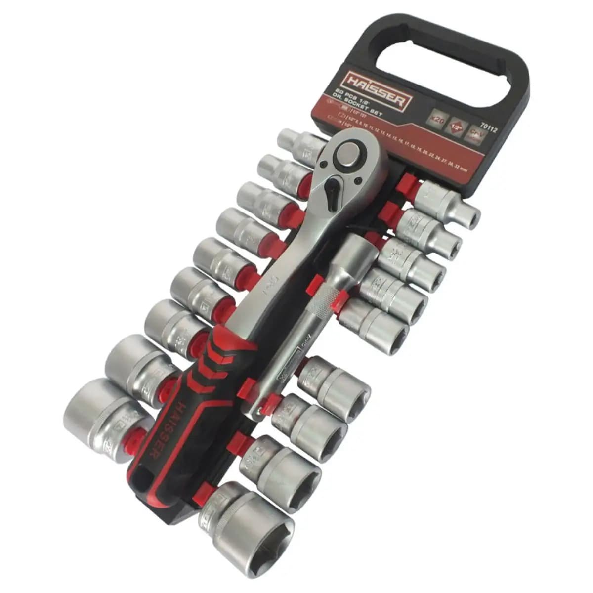 Набір насадок торцевих (8-32мм) з тріскачкою 72 зубів 1/2′, + подовжувач 125мм, 20 од. CR-MO HAISSER