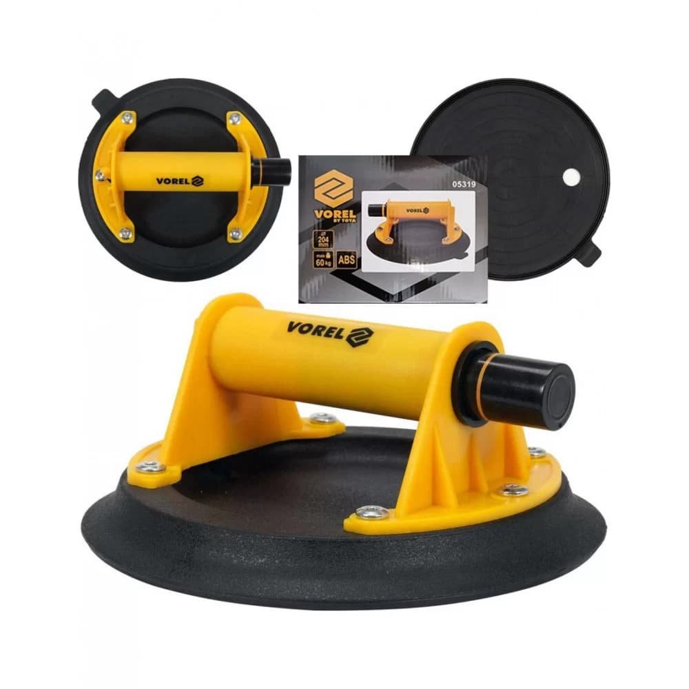 Присоска для монтажу скла одинарна VOREL : d= 204 мм, m= 60 кг ABS-пластик. корпус