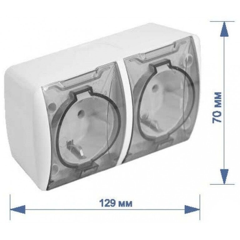 RH Розетка зовн. 2-а з/з з кришкою біла IP54 BERTA HN-013051 (5шт)