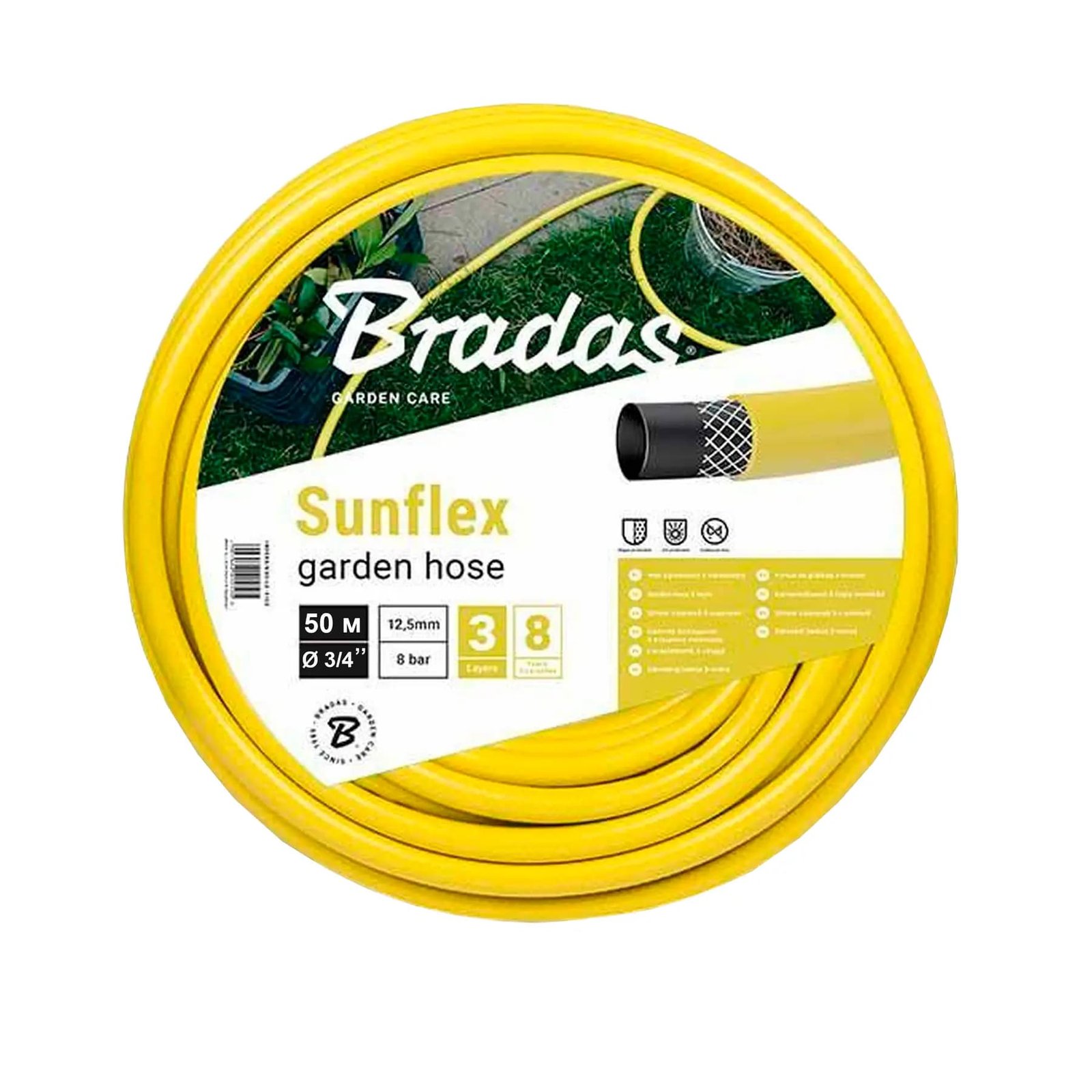 Шланг для поливу SUNFLEX 3/4′ – 50м Bradas Польща жовтий WMS3/450