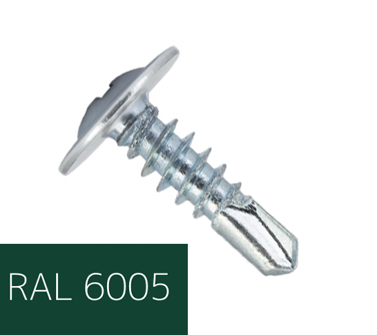 Самонаріз по металу з прес-шайбою з буром 4,2х16 RAL6005 (п=500) (9000)