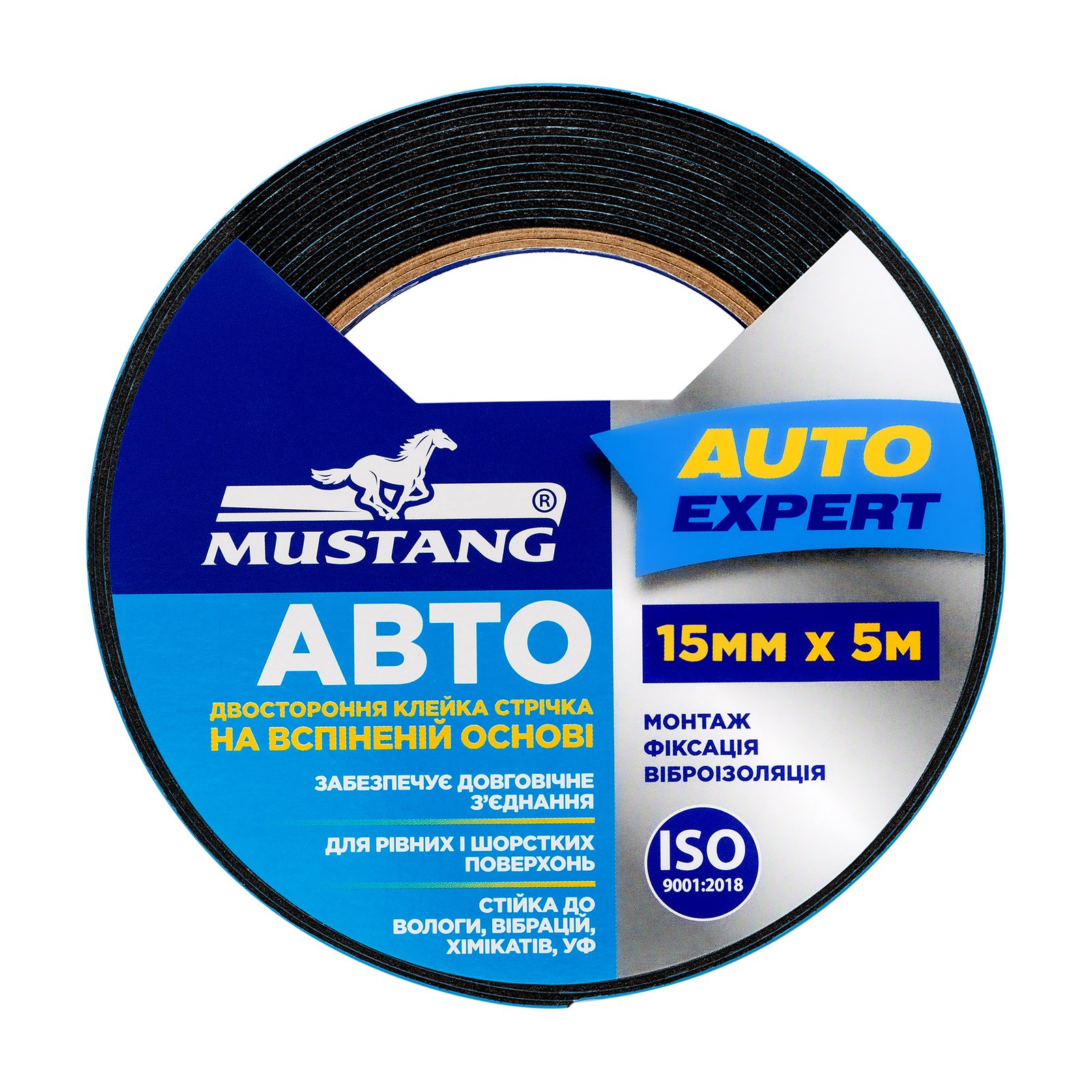 Двостороння клейка стрічка на вспіненій основі АВТО MUSTANG  12мм*5м