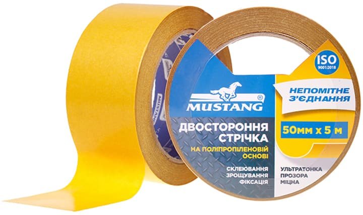 Двостороння стрічка на ПП ОСНОВІ MUSTANG  50мм*5м