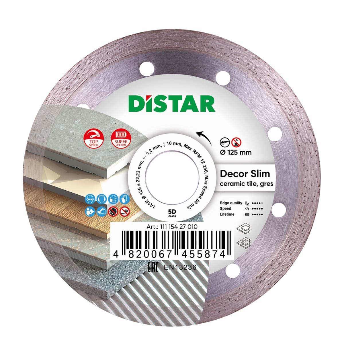 Круг алмазний вiдрiзний 1A1R 125×1,2/1,0x8x22,23 Decor Slim