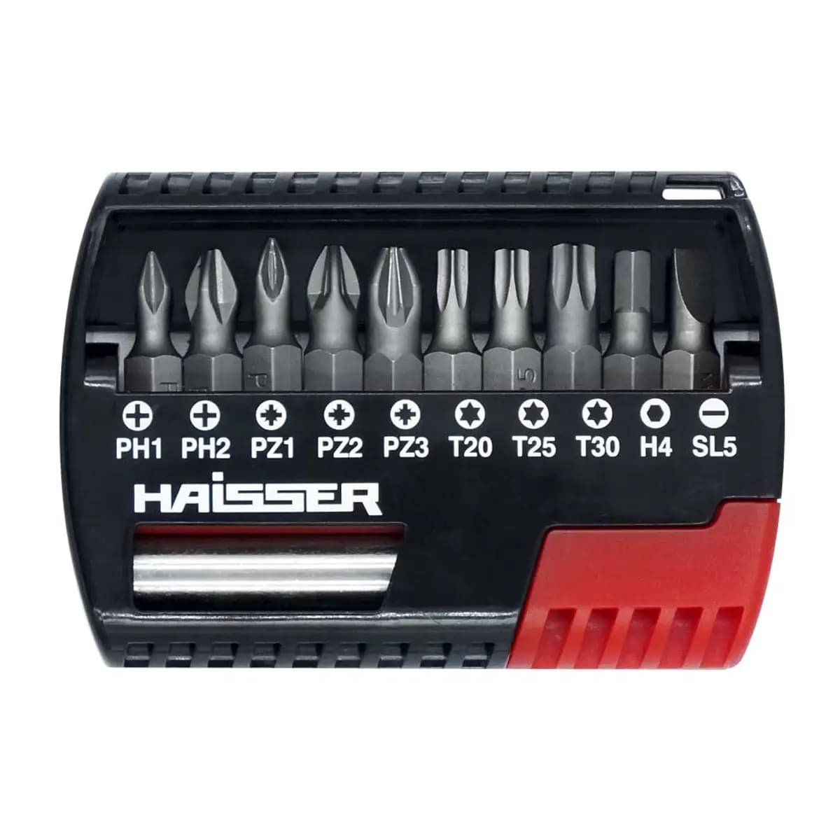 Набір біт 11шт (PH1,PH2,PZ1,PZ2,PZ3,T20,T25,T30,HEX4,SL5, тримач 1/4″ х 60 мм по 1шт) HAISSER
