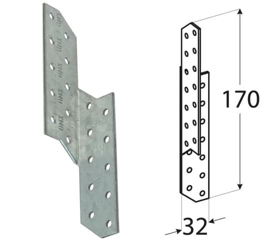 З’єднувач крокв правий DOMAX 32х170х100х2,0 п=20