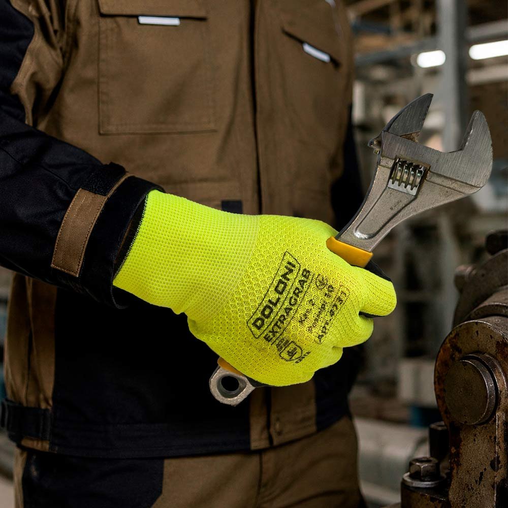 4732 Долоні Рукавички  трикотажні EXTRAGRAB  жовті з латексним покриттям, неповний облив, розмір 11
