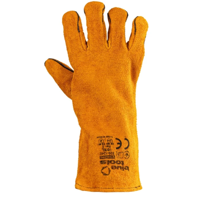 Рукавиці краги для зварки 35 см оранж. шкіра з підкл. Standard (індив. пак), BLUETOOLS